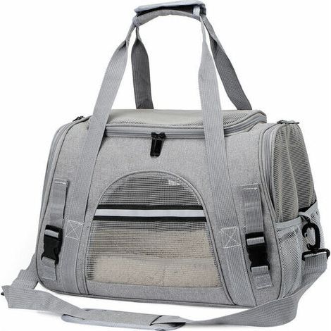 Sac de transport pour chat, cage pour chien pliable et respirante avec sangles réglables, sac de transport pour chaton, chiot, lapin, gris (1/5)