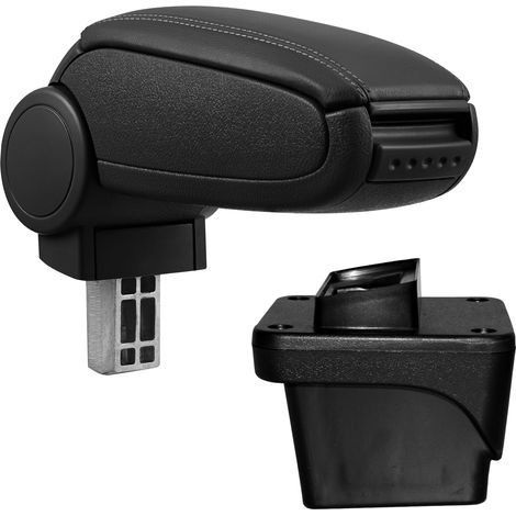[pro.tec] Bracciolo centrale per Volkswagen Polo VI - Rivestimento in similpelle nero con cuciture nere - con vano portaoggetti (1/5)