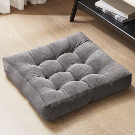 Coussin de méditation carré en velours côtelé gris 55 x 55 cm pour yoga et détente (1/5)