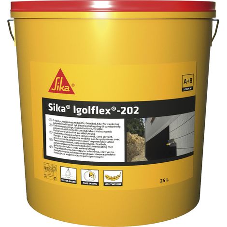 Sika 2-K Bitumendickbeschichtung Sika Igolflex 202, polystyrolgefüllt, für Bauwerksabdichtung, pastös, 25l, schwarz (1/2)
