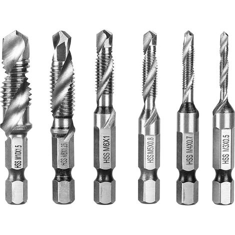 MINKUROW 6pcs Mango Hexagonal T-Itanio Plateado Hss Rosca Métrica Tap Brocas Tornillo Máquina Compuesto Tap M3 M4 M5 M6 M8 M10 Herramientas De Mano (1/3)