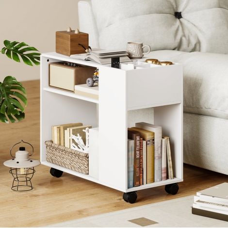 MEUBLIV Mobile porta stampante con ruote 70 x 34 x 60 cm bianco con vani aperti (1/5)