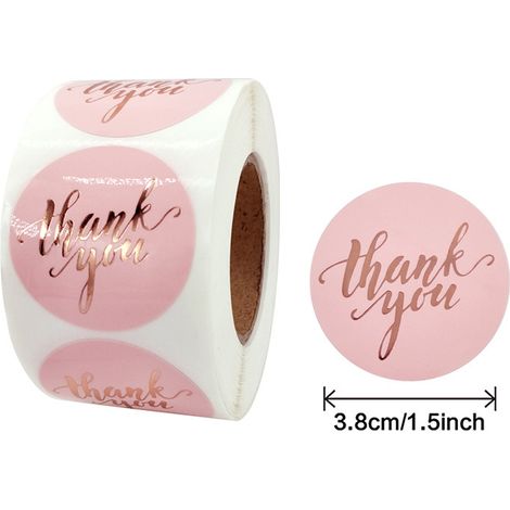 Étiquette autocollante rose et or rose « Merci », étiquette cadeau faite main, fournitures de bureau (1/2)