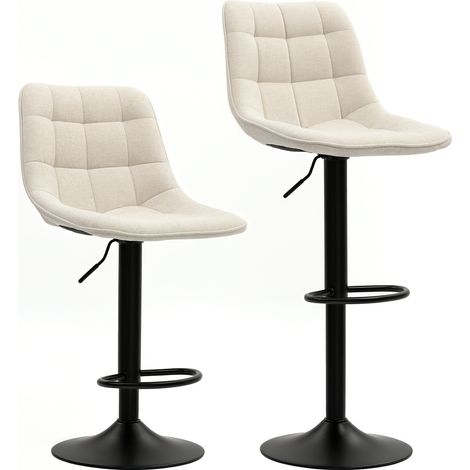 Lot de 2 tabourets de bar beige avec dossier, assise réglable, structure en acier, pivotants à 360° (1/5)