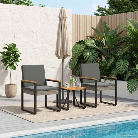 vidaXL  Outdoor Furniture Set  3 pcs Grey and Dark Grey Poly Rattan