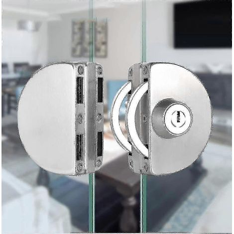 Serrure de porte en acier inoxydable et verre avec double vitrage, verrouillage central et double porte coulissante pour une entrée propice sur l'autoroute. (1/4)
