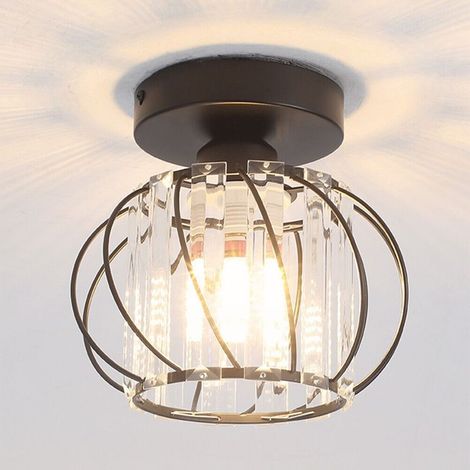 Plafonnier Noir en Cristal Industriel, Luminaire E27 Lustre Suspension Design Métal Ø160mm,Eclairage Plafond Moderne pour Couloir, Salon, Salle à Manger, Cuisine (1/5)