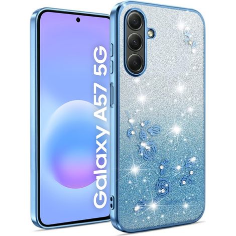 Custodia per Samsung Galaxy A57 5G, fiore glitterato, blu (1/3)