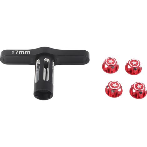 Douille d'écrou de roue 17mm pour TRAXXAS 1/10 1/8 - Outil de serrage avec embout hexagonal et capuchon de moyeu rouge (1/5)
