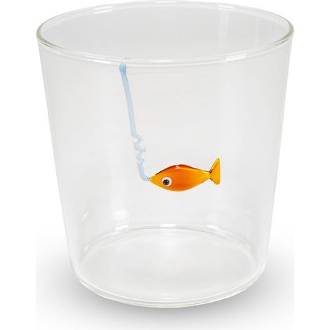 WD LifeStyle Bicchiere Vetro Borosilicato Cc 250 ml Decoro Pesce con Amo
