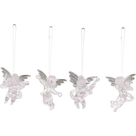 Lot de 4 décorations de Noël angéliques en acrylique transparent, ornements festifs pour sapin, suspension de Noël élégante. (1/4)