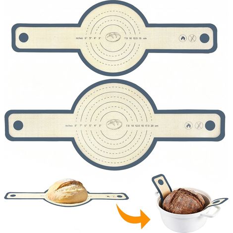 Élingues à Pain, Réutilisable, Outils pour Transvaser la Pâte, Tapis Cuisson Silicone, Tapis de Cuisson du Pain, Conception à Longue Anse, Anti-Adhésif et Facile à Nettoyer (1/5)