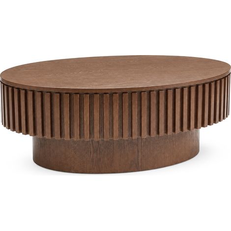 Mesa de centro ovalada de 98 cm con almacenaje oculto, nogal y chapa de madera (1/5)