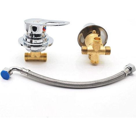Robinet de douche deux pièces avec inverseur 2/3/4/5 sorties, noyau de valve en céramique, mitigeur eau chaude et eau froide en laiton chromé - Modèle E (1/5)