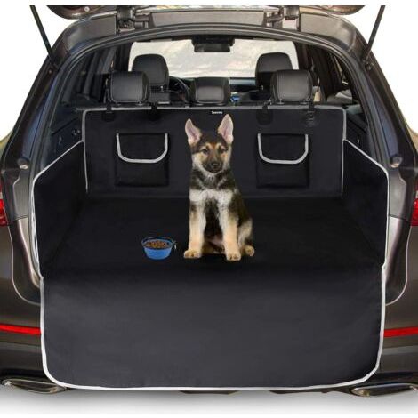 Protection Coffre Voiture Chien Universelle, 2 Grandes Poches, Imperméable & Antidérapant, 185 x 105 cm Couverture de Coffre pour Plupart Voitures, Gamelle Bonus et E-Book, Noir (1/5)