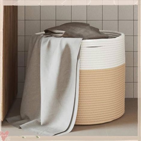 358467 Panier de rangement beige et blanc 40x35 cm coton (1/5)