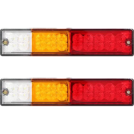 Feux de position rectangulaires 12V 20LED étanches pour remorque, camion, camping-car - Feu arrière latéral, paire de 2, blanc/rouge (1/5)