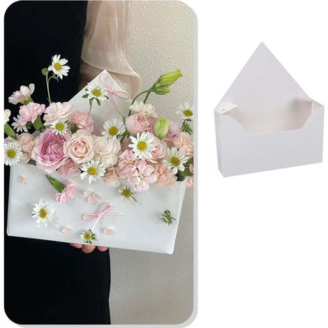 Boîte Enveloppe - Boîte à Fleurs DIY pour Bouquets Frais - Blanc - 22 x 27 x 4 cm - Lot de 5 (1/5)
