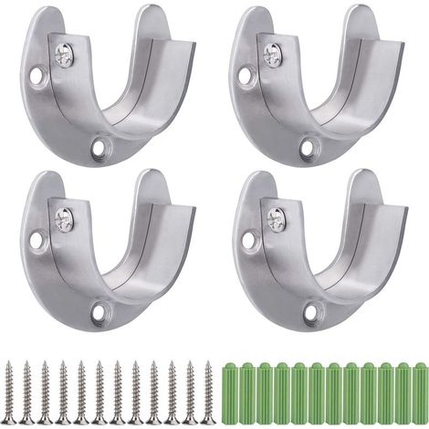 Support de Tringle à Penderie en Acier Inoxydable, 4 Pièces Support de Tringle à Rideaux en Forme de U, Douilles de Tube Rond Robuste avec Vis (32mm) (1/5)