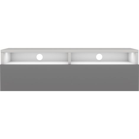 Selsey REDNAW - TV-Schrank / TV-Board stehend / hängend, 100 cm breit (Weiß Matt / Grau Hochglanz mit LED) (1/4)