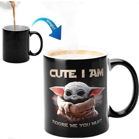 Tazza termosensibile SSRGV, tazza magica in ceramica WmanCok da 325 ml (11 oz) per caffè, tè o latte, immagine di YoDa Baby che si rivela al contatto con il liquido caldo (1/5)