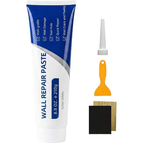 Kit de réparation de pâte de réparation de mur – Remplisseur de fissures en béton pour cloisons sèches avec buse de papier de verre grattoir Composé à peindre ponçable à séchage rapide pour la con (1/5)