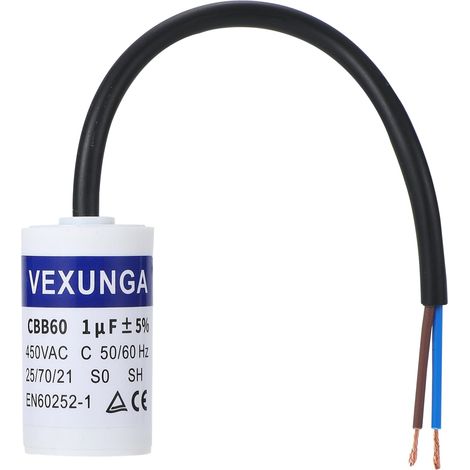 CBB60 AC Condensateur 1uF 450V Condensateurs de Démarrage Moteur Volet Roulant 1 MFD 450VAC SH 30x51MM 50/60Hz Avec Fil pour Pompe Piscine (1/5)