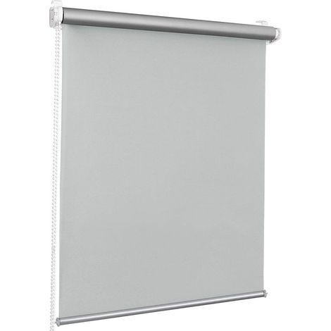 Store Enrouleur Occultant sans Perçage - (Largeur du tissu-4cm ) - avec Revêtement Argenté Isolation thermique Avec les Accessoires-Gris-35cmx160cm (1/5)