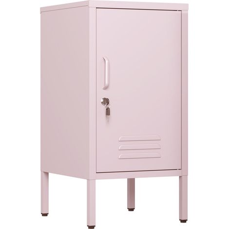 Table de Chevet Moderne en Métal avec Porte Verrouillable, 2 Étagères Réglables, Design Antichute, 70x35x38 cm, Rose (1/5)