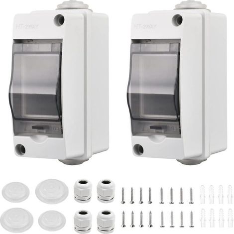 2 Pièces Coffret Electrique Etanche Petit, Coffret Electrique Etanche Exterieur IP65 2 Modules, Avec 2 Connecteurs, pour une Utilisation à l'extérieur, dans les Jardins, Sites Industriels (1/4)