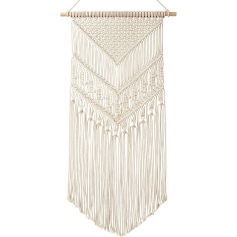 Wall Hanging Plant Hanger Rope Bohemian Knitted Cotton Decor Tapestry, 30 x 14 inch - Ivory (1/5)