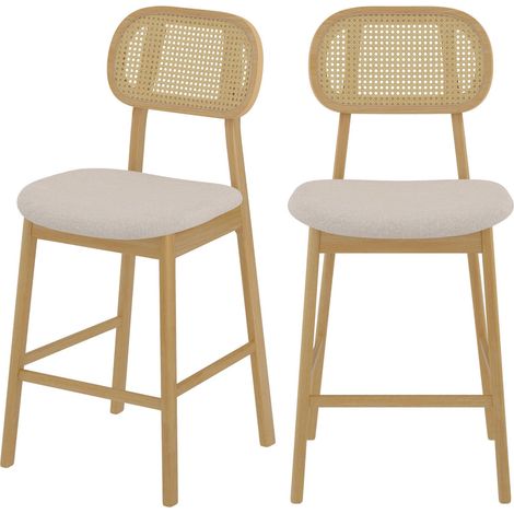 Set de 2 sillas para isla de cocina en madera y tela beige 64,5 cm - Maria (1/4)