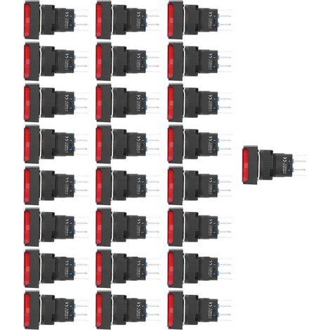 25 Stück Momentan-Drucktaster, selbstverriegelnd, rechteckig mit Leuchte, 220 V, BEMLA1622DSJ, 16 mm (rot) (1/5)
