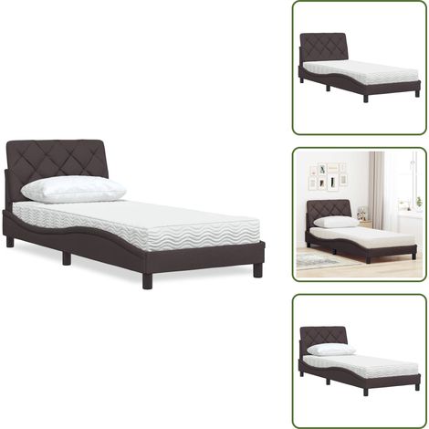 vidaXL Lit avec matelas marron foncé 90x200 cm tissu (1/5)