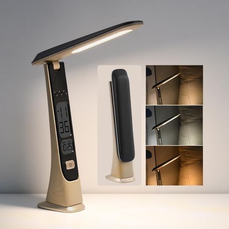 Lampada da tavolo pieghevole, senza fili e ricaricabile – Luminosità regolabile in continuo e indicatore dell'ora – Colore bianco tè per casa, ufficio e lettura (1/4)