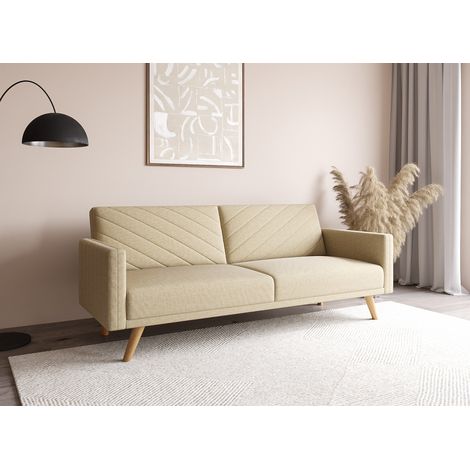 Deco In Paris – Canapé convertible 3 places scandinave en tissu beige – Dimensions 196.5x86x94cm – Couchage 181x110cm – Garnissage mousse polyester (1/5)