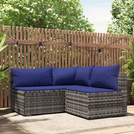 3 pcs Salon de jardin, Ensemble table et chaises de jardin, Meuble de jardin avec coussins Gris Résine tressée MKW486185 (1/5)