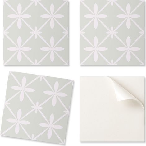 Juego de baldosas de vinilo de f谩cil instalaci贸n con dise帽o floral en cuadr铆cula, 20x20x20 cm.