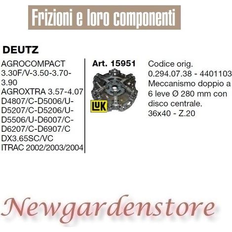 Kupplung 15951 DEUTZ Agrocompact 3.30 Agroxtra Itrac 36x40 Z20 280mm Traktor
