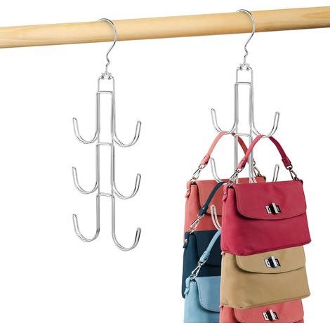 Lot de 2 cintres pour sac à main - Organisateur de sac à main en métal - Pour armoire - Porte-sac à dos - Cintres peu encombrants - Argenté (1/5)