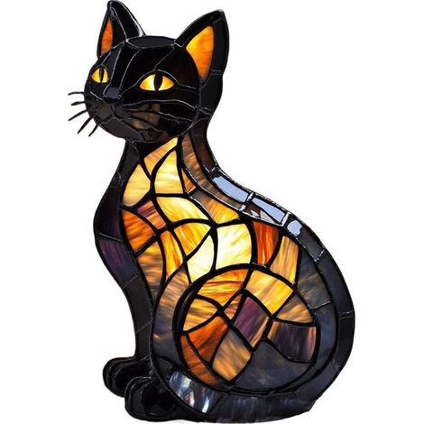 Lampe à poser en vitrail animalier – Veilleuse LED colorée en forme de chat – Artisanat fait main pour décoration chambre (1/5)
