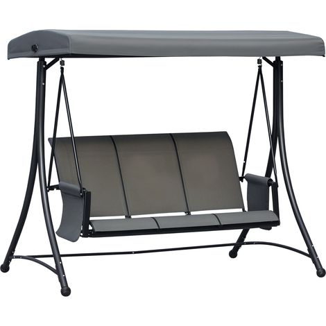 Dondolo 3 Posti da Giardino o Terrazzo con Tettuccio Regolabile e Tasche Portaoggetti Grigio Scuro 196x128x172cm