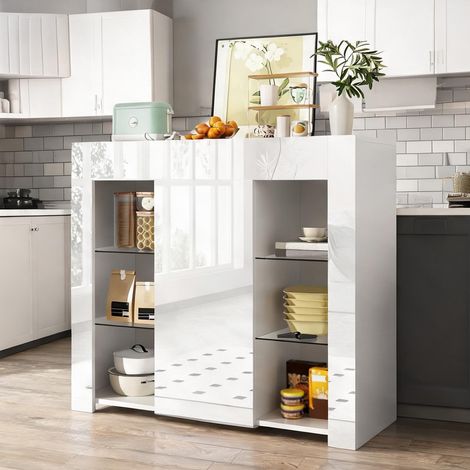 Buffet blanc compact avec façade laquée vitrines en verre (1/5)