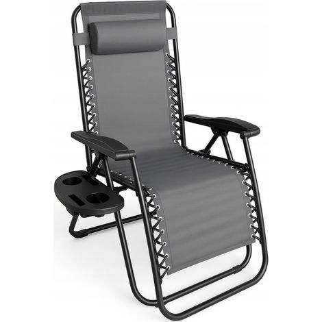 Sillón, tumbona de jardín, silla de playa, cómoda, plegable, gravedad cero, con estante (1/5)