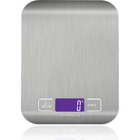 RHG Balance de Cuisine Électronique de Haute Précision 5000g/1g avec Écran LCD Rétroéclairé, 6 Unités et Fonction Tare Acier Inoxydable, Smart Digital, pour Alimentaire Multifonctionnel