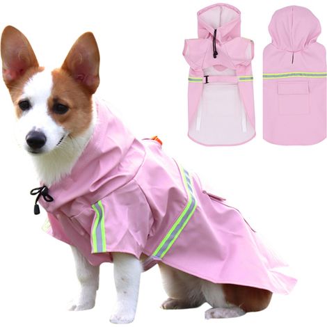 Impermeable para perros con capucha, bolsillo, forro reflectante y opciones de ajuste, para perros pequeños, medianos y grandes. (1/5)