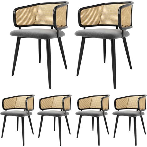 CAIzi6 chaises salle à manger, dossier rotin, assise velours (1/5)