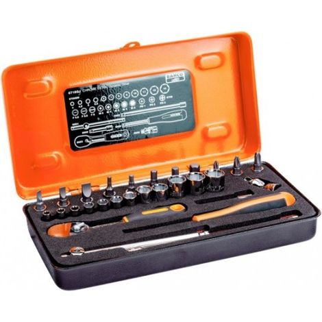 BAHCO - Jeu de douilles 1/4", 6 pans métriques et cliquet en poire/embouts -29pc/coffret