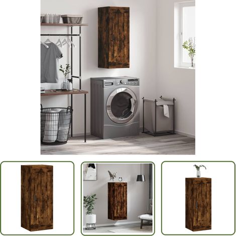 The Living Store Armoire murale chêne fumé 34,5x34x90 cm bois d'ingénierie - Armoire Murale - Meuble De Rangement - Étagère Murale - Bibliothèque Murale - Commode Murale (1/5)