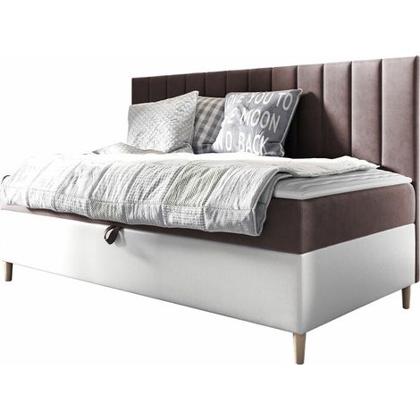 Cama continental Lucus I, Soft 017 + Fresh 9, Individuales, Continental, 100x200, Cuero ecológico, Tapiz, Somieres, 108x205x115cm (1/5)